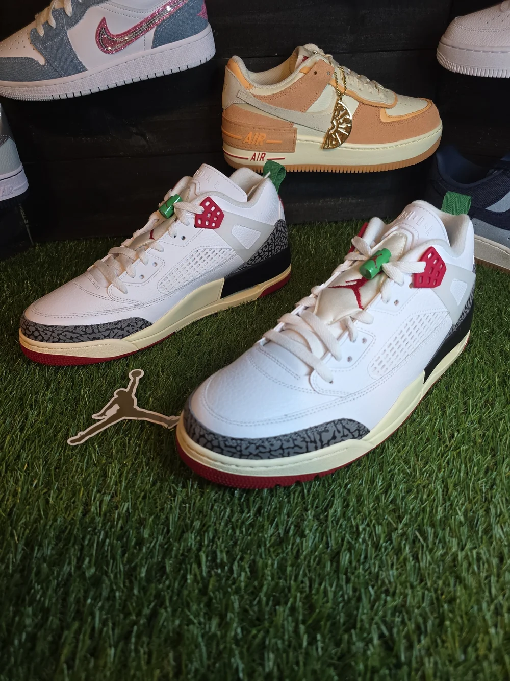 Jordan Kids' Sneakers in White with Black, Red and Green Accents